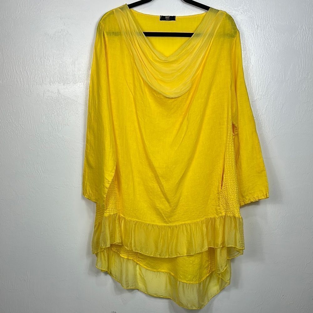NT By Amati Yellow Linen Blend Mixed Media Tunic Top Size SP